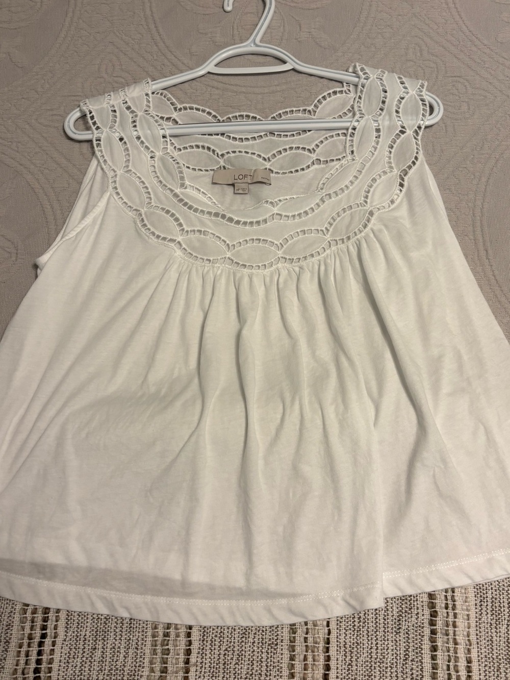 LOFT White Eyelet Cotton Petite Blouse